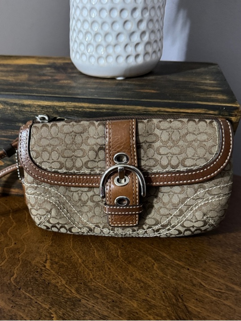 Coach Brown Signature Canvas and Leather Wristlet - Picture 9 of 16